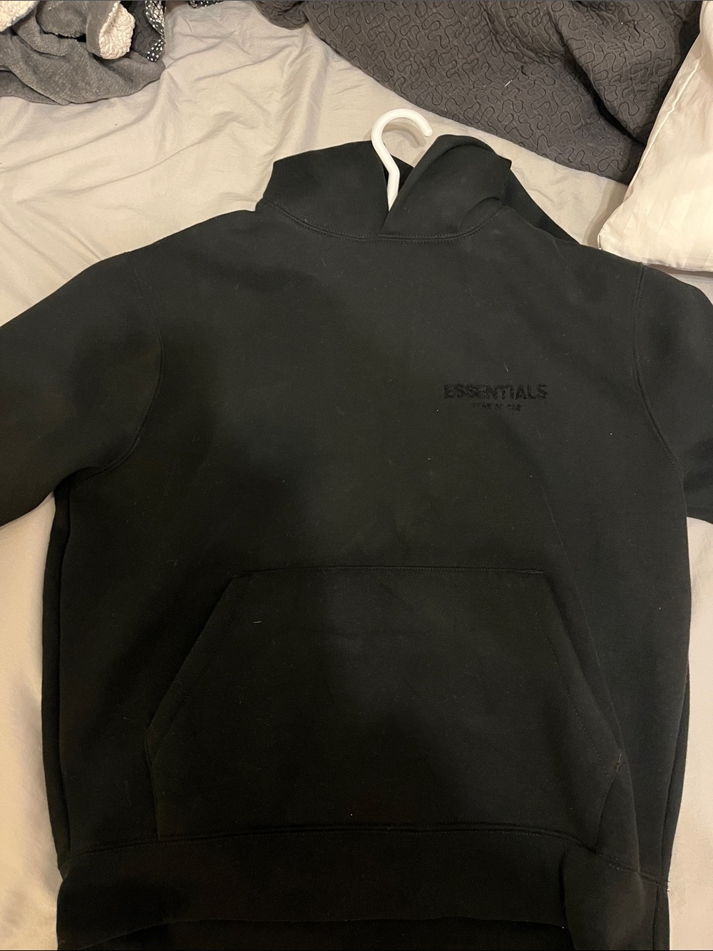 Fear of God ESSENTIALS Black Crewneck Hoodie with Tonal Back Logo